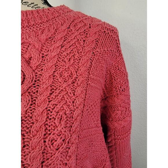Vintage Express Sweater Womens SZ M Handknitted Fisherman Chunky Grandpa Pink - Picture 4 of 10
